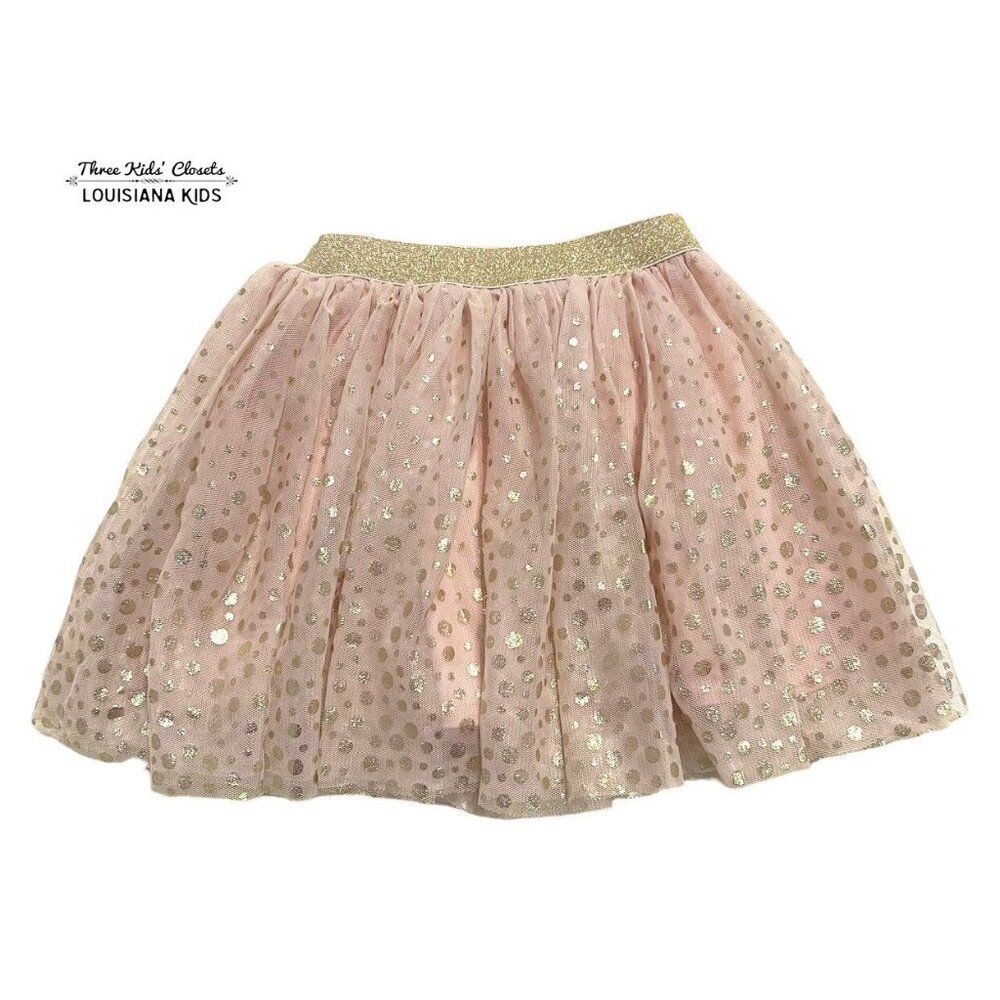 Zunie 4T Pink & Gold Metallic Polkadot Tulle Skirt